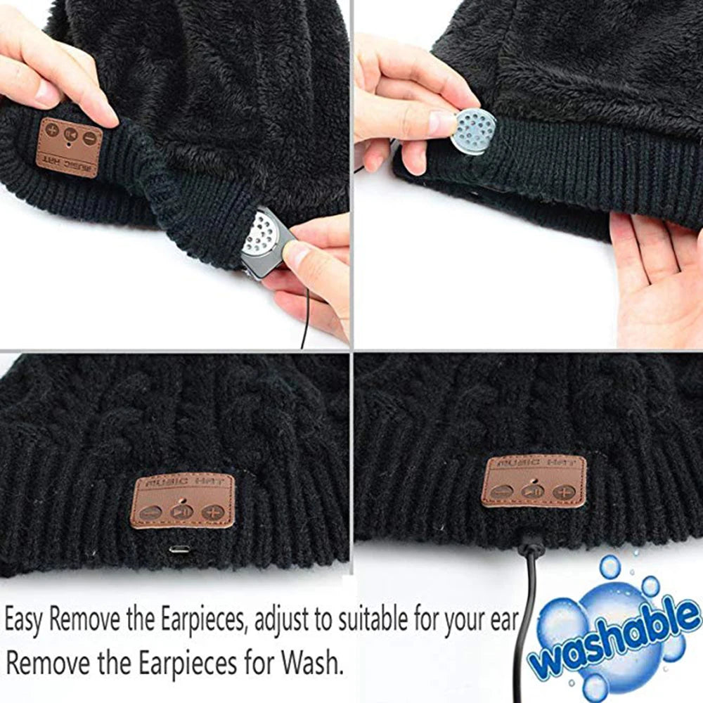 Chapéu com fones de ouvido sem fio embutidos fone de ouvido gorro chapéu de inverno com alto-falante chapéu de música gorro grosso quente masculino feminino