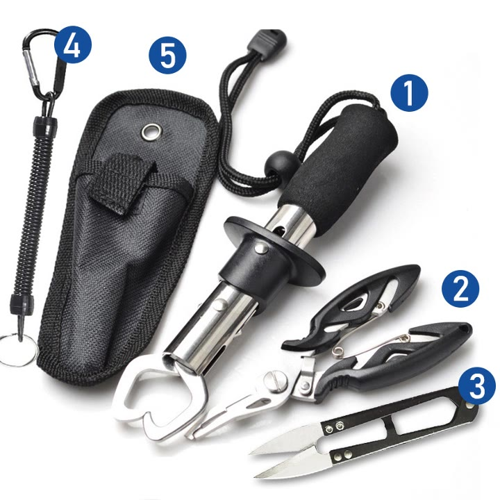 Alicate de pesca conjunto de 5 peças, clipe de peixe, alicate de pesca multifuncional de 5 peças