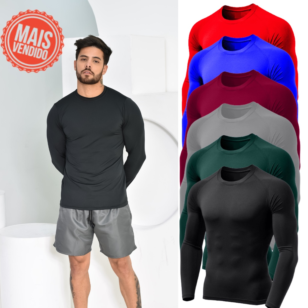 Camisa Camiseta Proteção Uv 50+ Solar Unissex Segunda Pele Frio e Calor Térmica Com Compressao