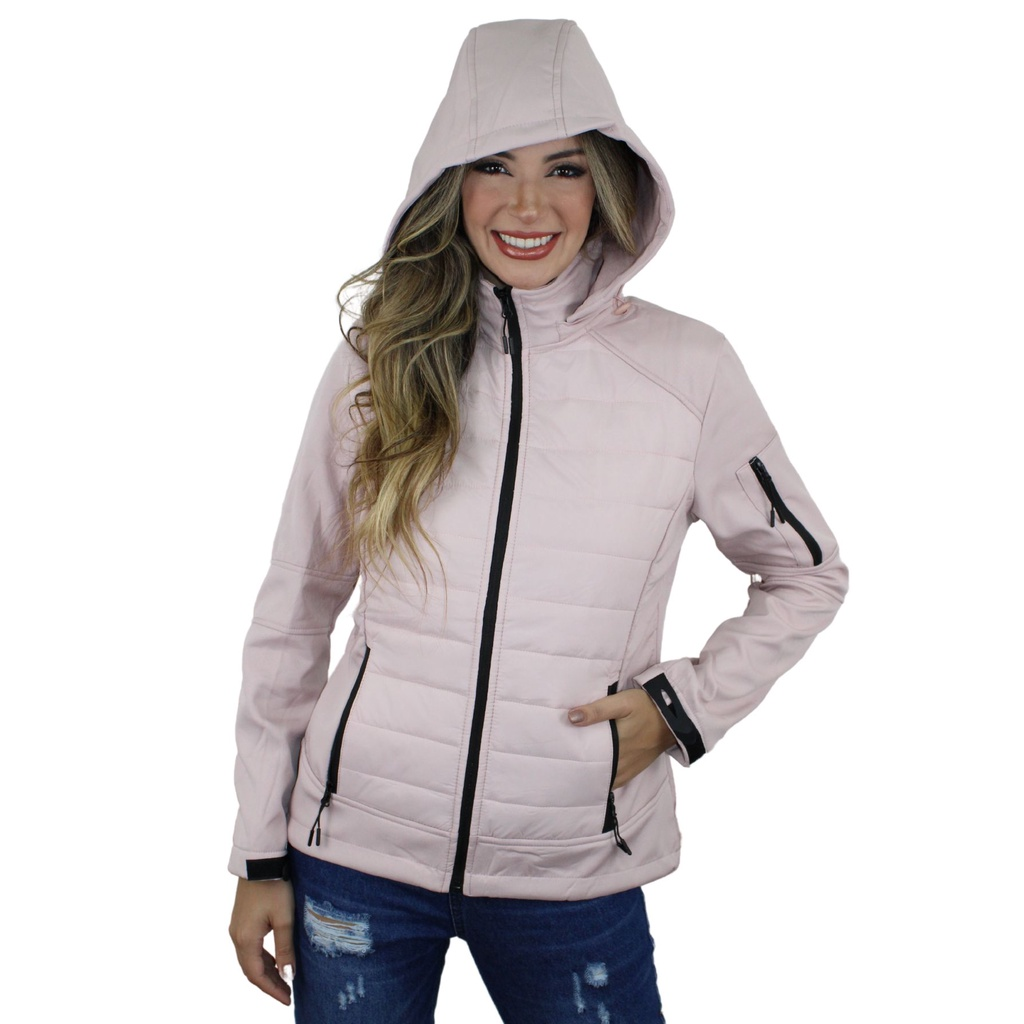 Jaqueta Corta Vento Feminina Flanelada com Capuz Removivel