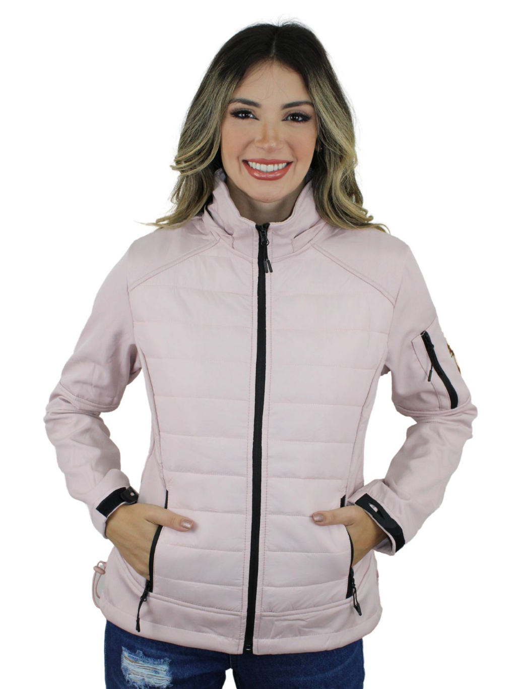 Jaqueta Corta Vento Feminina Flanelada com Capuz Removivel