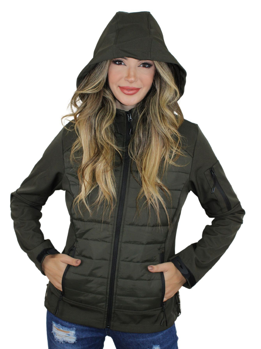 Jaqueta Corta Vento Feminina Flanelada com Capuz Removivel