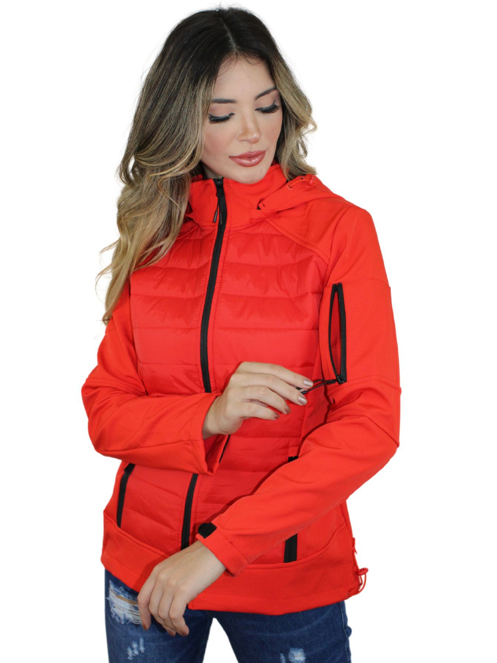 Jaqueta Corta Vento Feminina Flanelada com Capuz Removivel