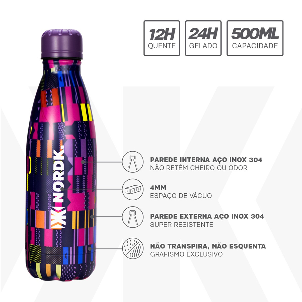 Garrafa Térmica Nordk Purple is The New Black Aço Inoxidável 500ml