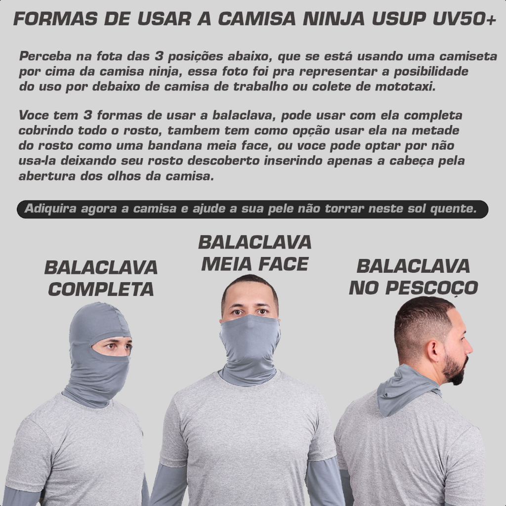 Kit 2 Segunda Pele Camisa Térmica Anti Frio Térmica Touca Ninja Frio Proteção Solar