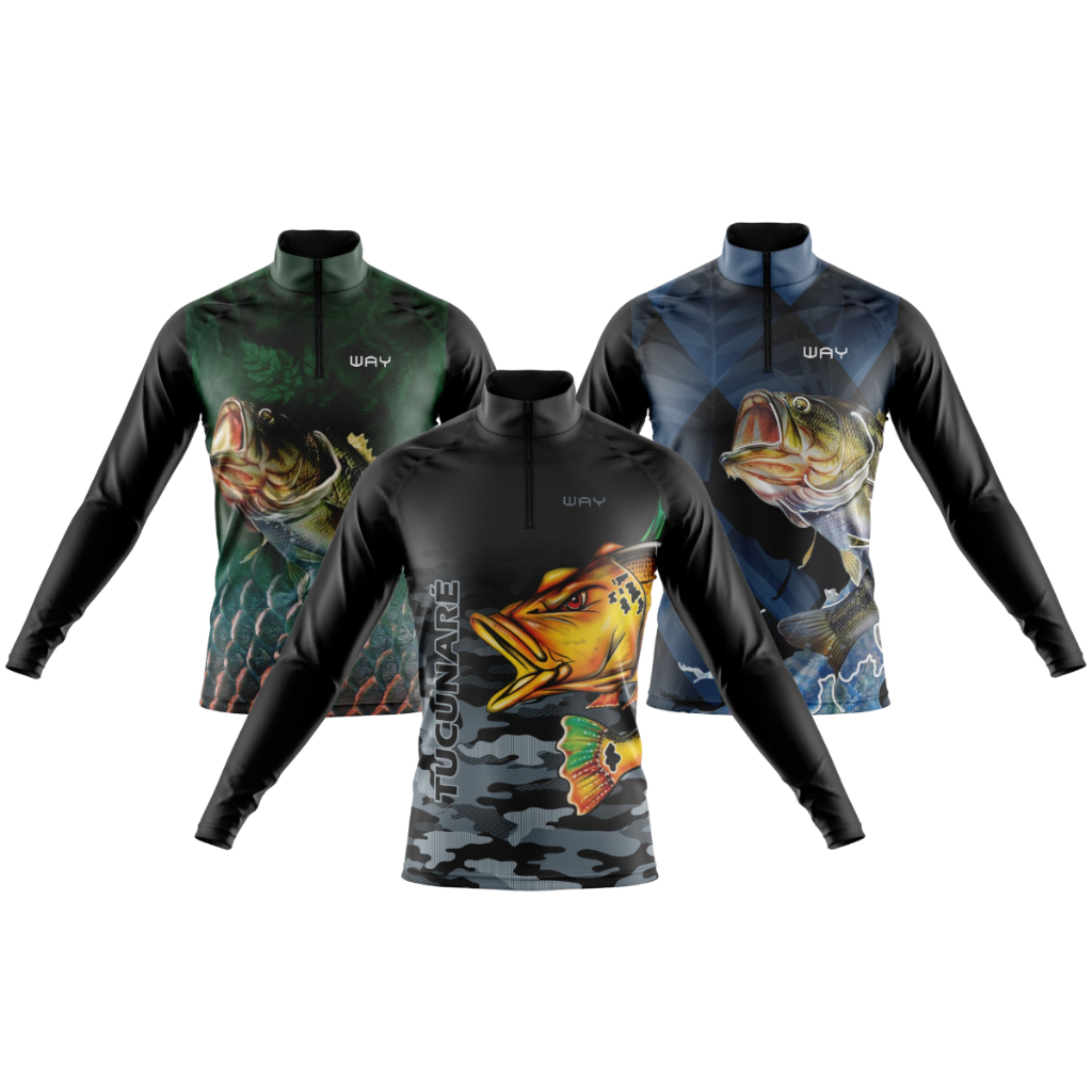 Kit 3 Camisas Masculino de Pesca Manga Longa com Proteção Solar UV Confortável