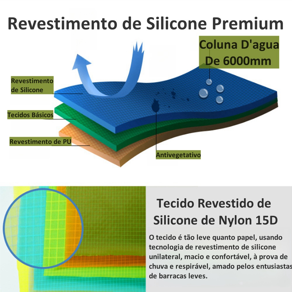 Barraca Camping Ultralight 2p Silicone 20d 6000mm Profissional à prova de chuva