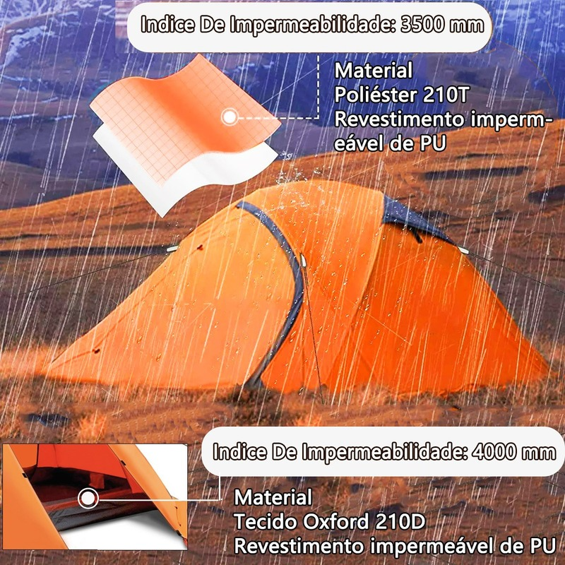 Barraca Camping 4 Pessoas 3500mm Impermeavel Profissional JOYFOX Tenda de trekking de montanha