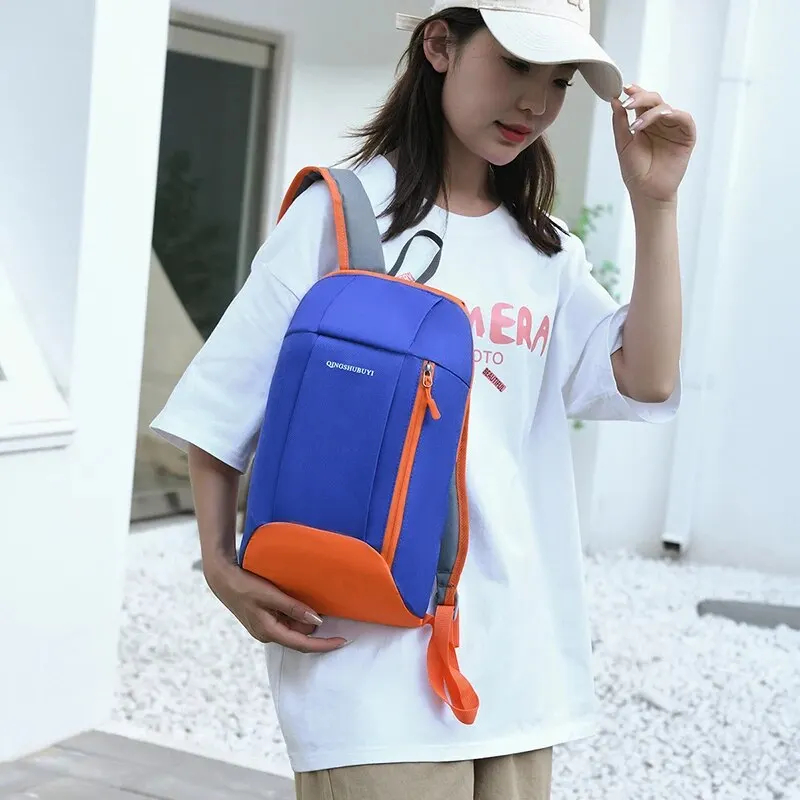 Mochila de Trilha 10L Impermeável PatchWork Camping Viagem - Laranja Vibrante com Vermelho