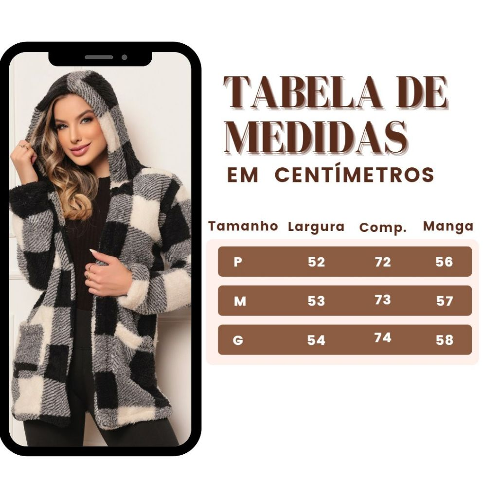 Casaco Feminino Teddy Xadrez Longo Ted Tedy Inverno Pelo de Carneiro Junina