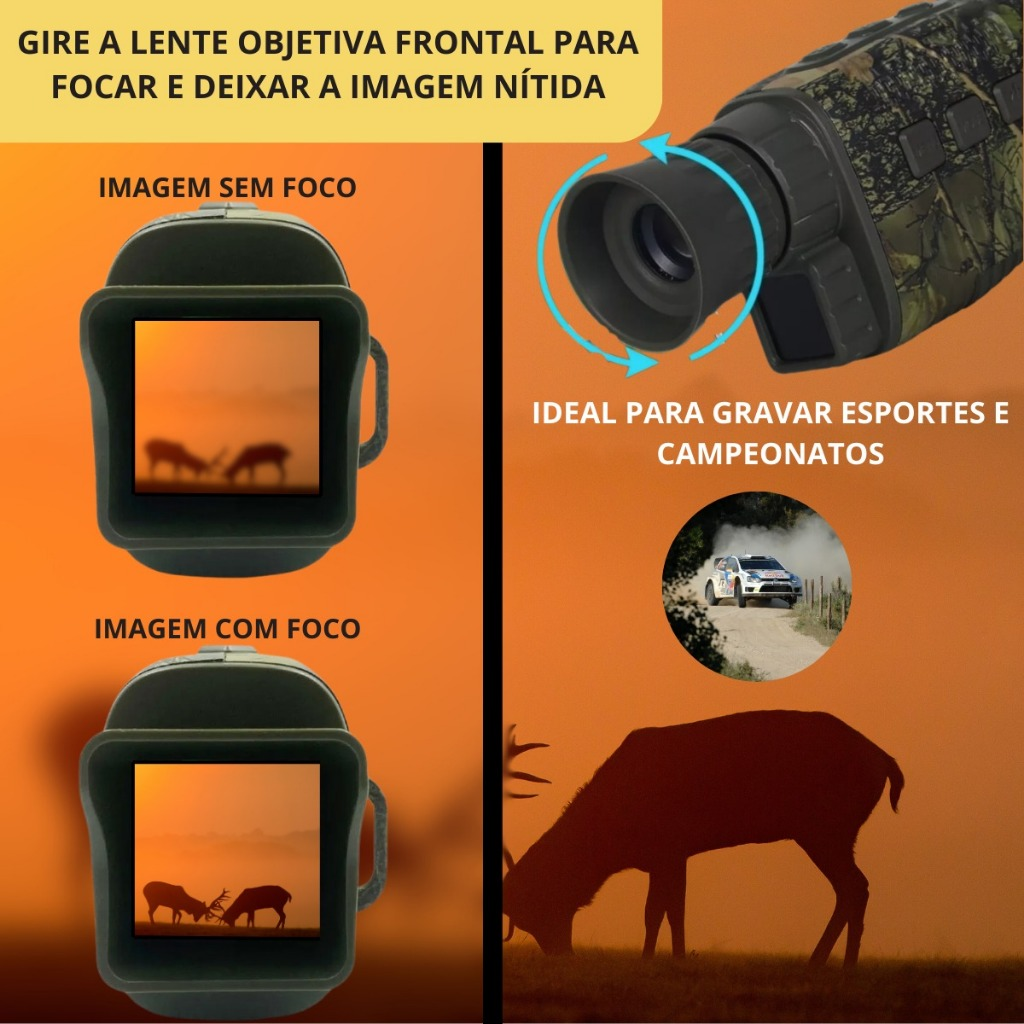 Câmera Monóculo Profissional de Caça Infravermelho Com Zoom Óptico e Digital 128gb NV1000