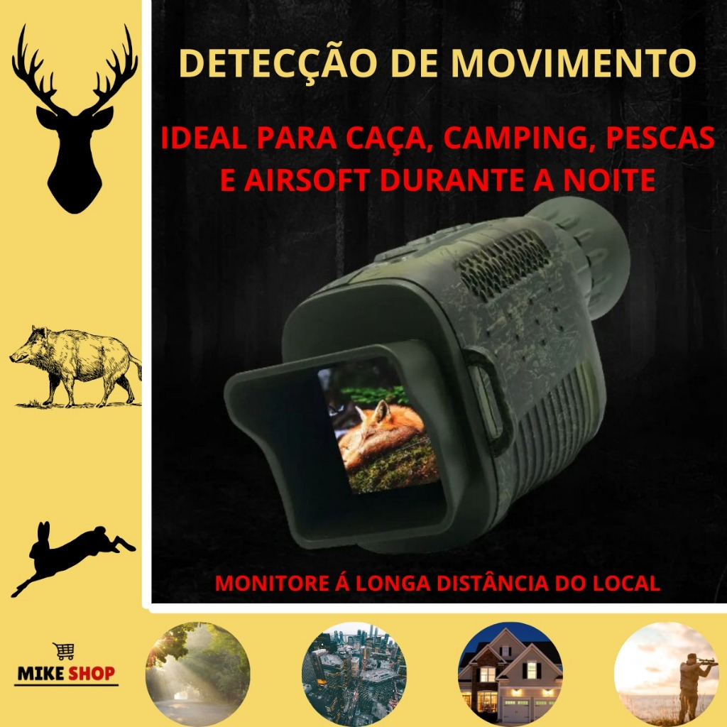 Câmera Monóculo Profissional de Caça Infravermelho Com Zoom Óptico e Digital 128gb NV1000