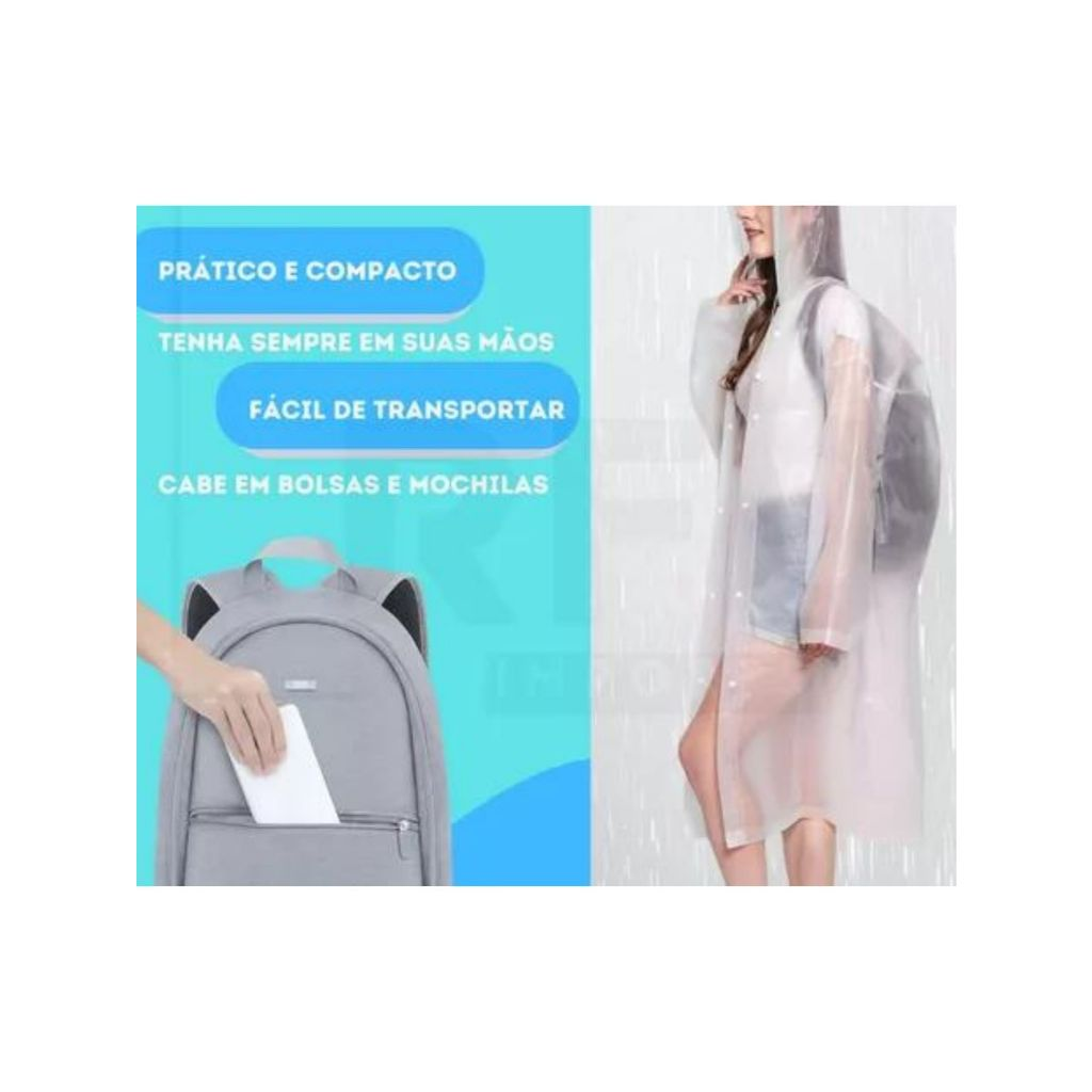Capa chuva com Gabardina grossa e comprida transparente reforçada reutilizável