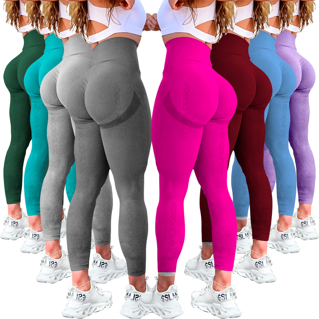 Kit Com 2 Calça Legging Feminina Academia Esportiva Fitness Cintura Alta Levanta Bumbum