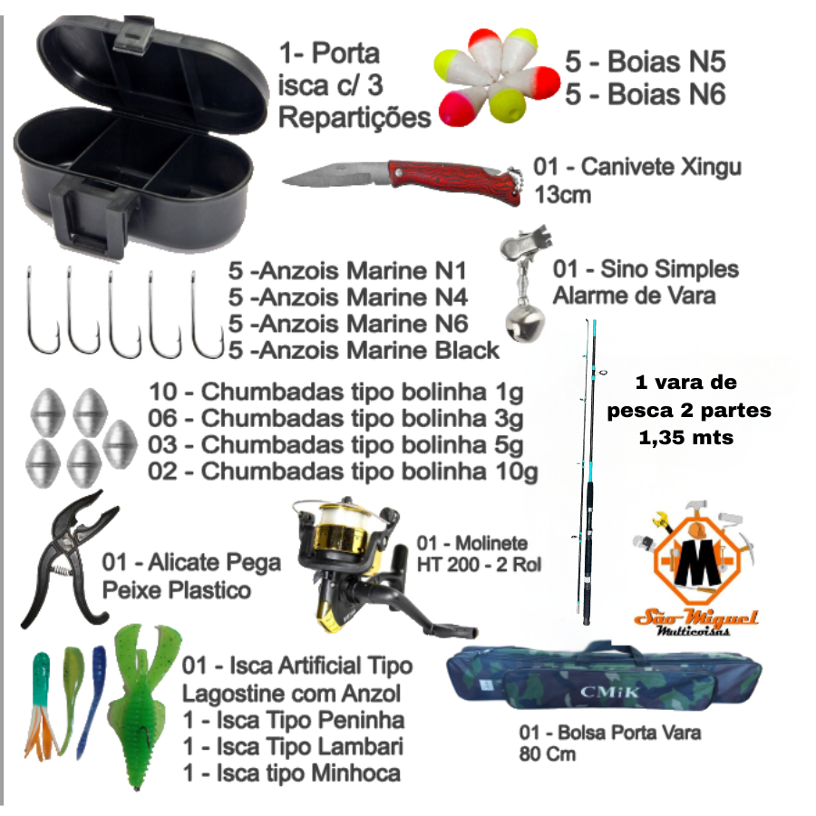 Kit Pesca Completo Profissional Bolsa Vara Molinete Anzol Isca Estojo