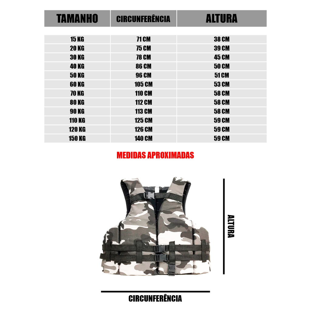 Colete Salva Vidas Camuflado Cinza 120 kg - Lançamento