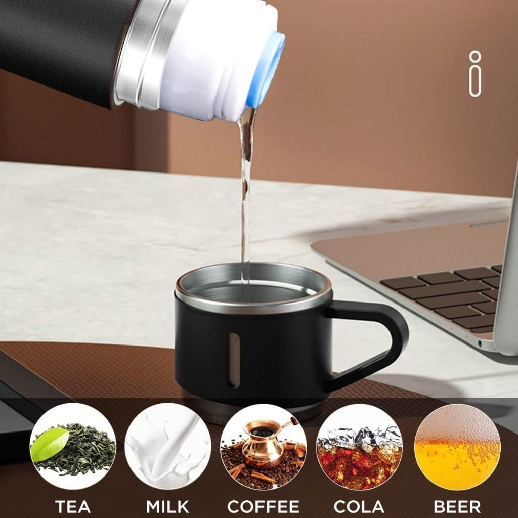 caneca Kit Garrafa Térmica Vacuum Bottle Inox 500ml 3 Xícaras para Bebidas Quentes ou Frias Presente de Dia dos Pais
