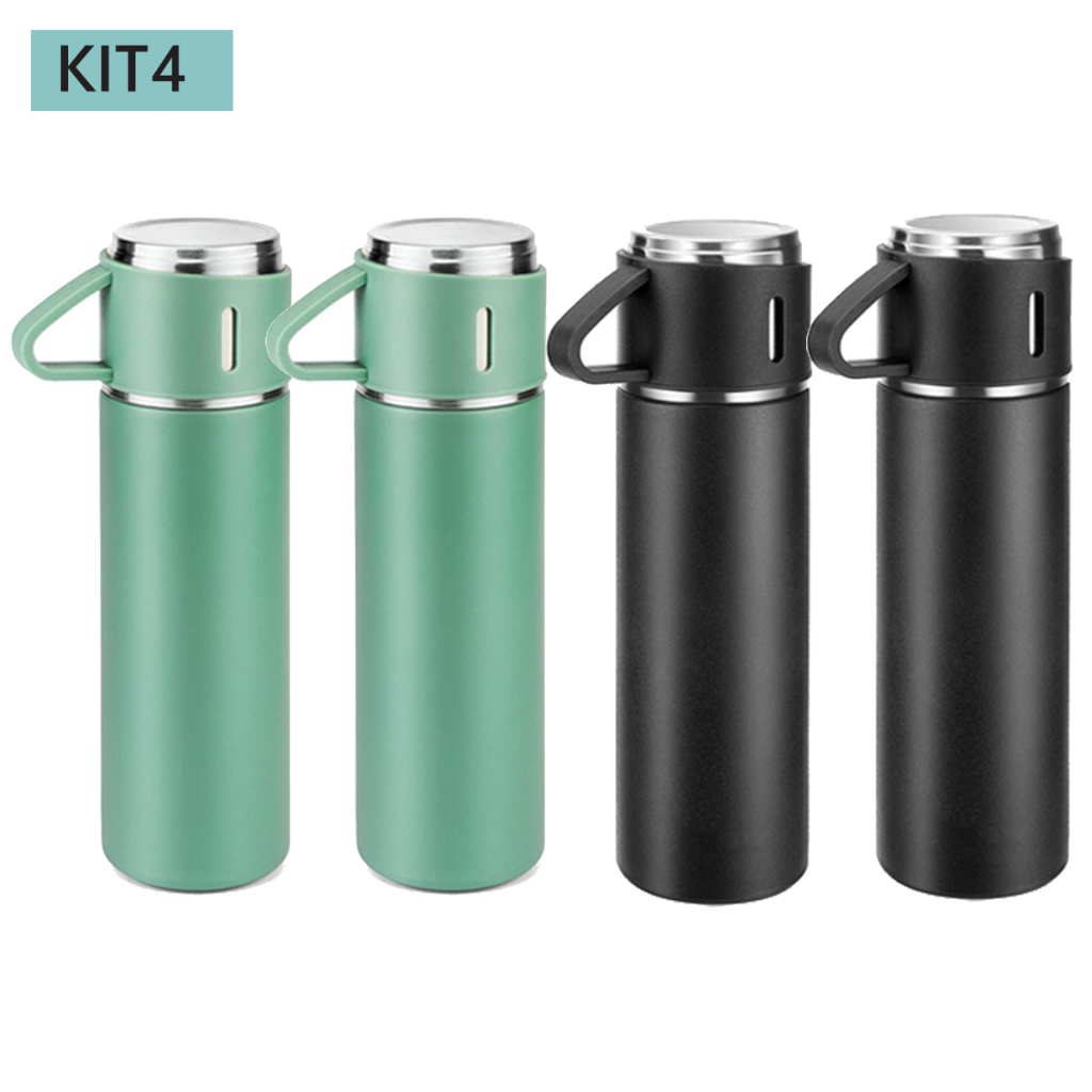 caneca Kit Garrafa Térmica Vacuum Bottle Inox 500ml 3 Xícaras para Bebidas Quentes ou Frias Presente de Dia dos Pais