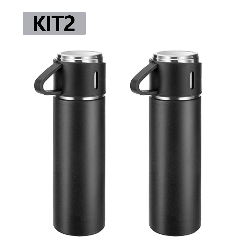 caneca Kit Garrafa Térmica Vacuum Bottle Inox 500ml 3 Xícaras para Bebidas Quentes ou Frias Presente de Dia dos Pais