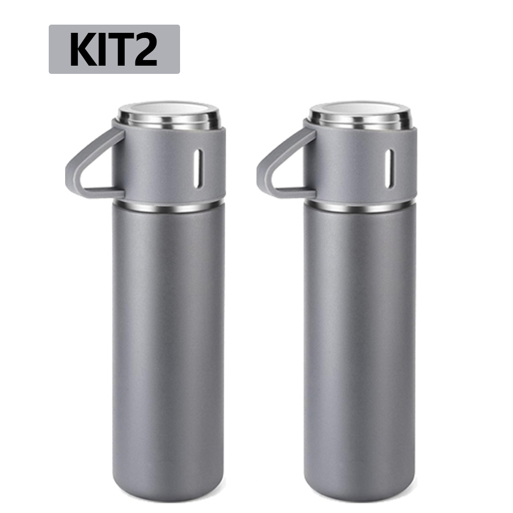 caneca Kit Garrafa Térmica Vacuum Bottle Inox 500ml 3 Xícaras para Bebidas Quentes ou Frias Presente de Dia dos Pais
