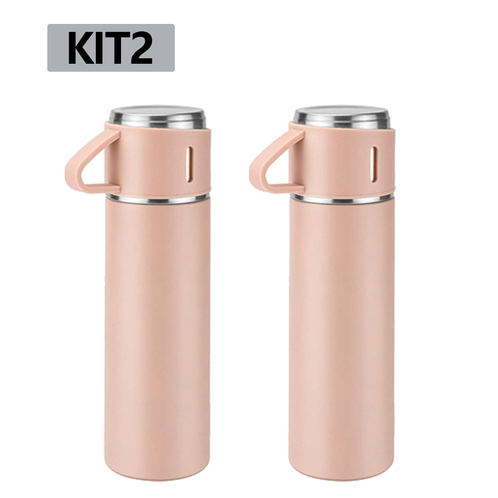 caneca Kit Garrafa Térmica Vacuum Bottle Inox 500ml 3 Xícaras para Bebidas Quentes ou Frias Presente de Dia dos Pais