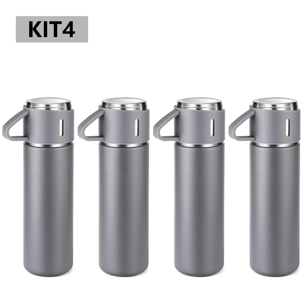 caneca Kit Garrafa Térmica Vacuum Bottle Inox 500ml 3 Xícaras para Bebidas Quentes ou Frias Presente de Dia dos Pais