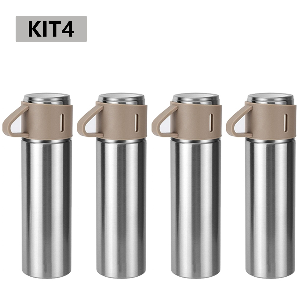 caneca Kit Garrafa Térmica Vacuum Bottle Inox 500ml 3 Xícaras para Bebidas Quentes ou Frias Presente de Dia dos Pais