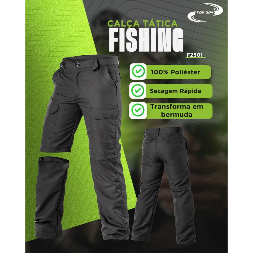 Calça de Pesca Vira Bermuda Trilha Camping Tecido Leve