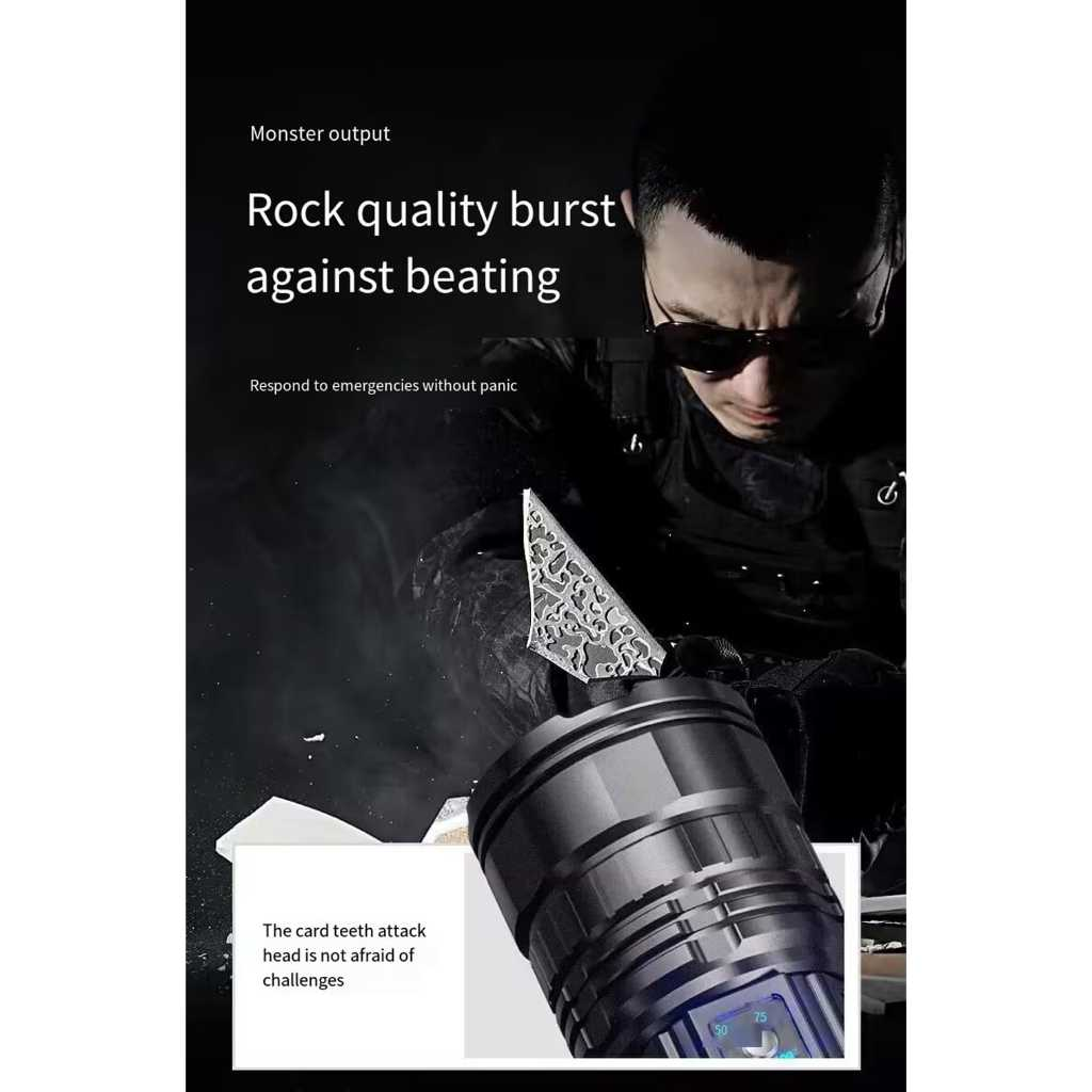 Poderoso LED e COB lanterna LED, 15000LM, carregamento tipo C, 5 modos de iluminação, laser branco, lanterna Zoom MT299