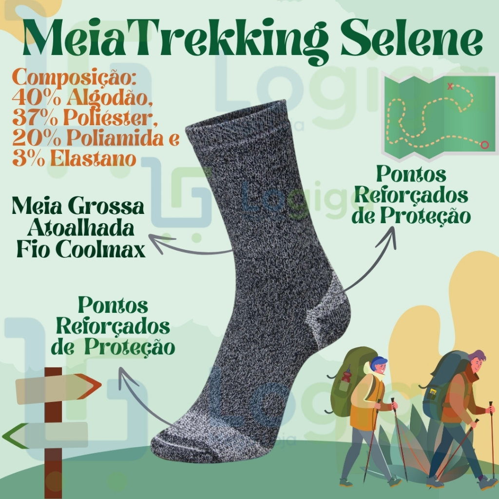 2X Pares Meia Coolmax Trekking Trilha Caminhada Coturno - Selene Ref 4025