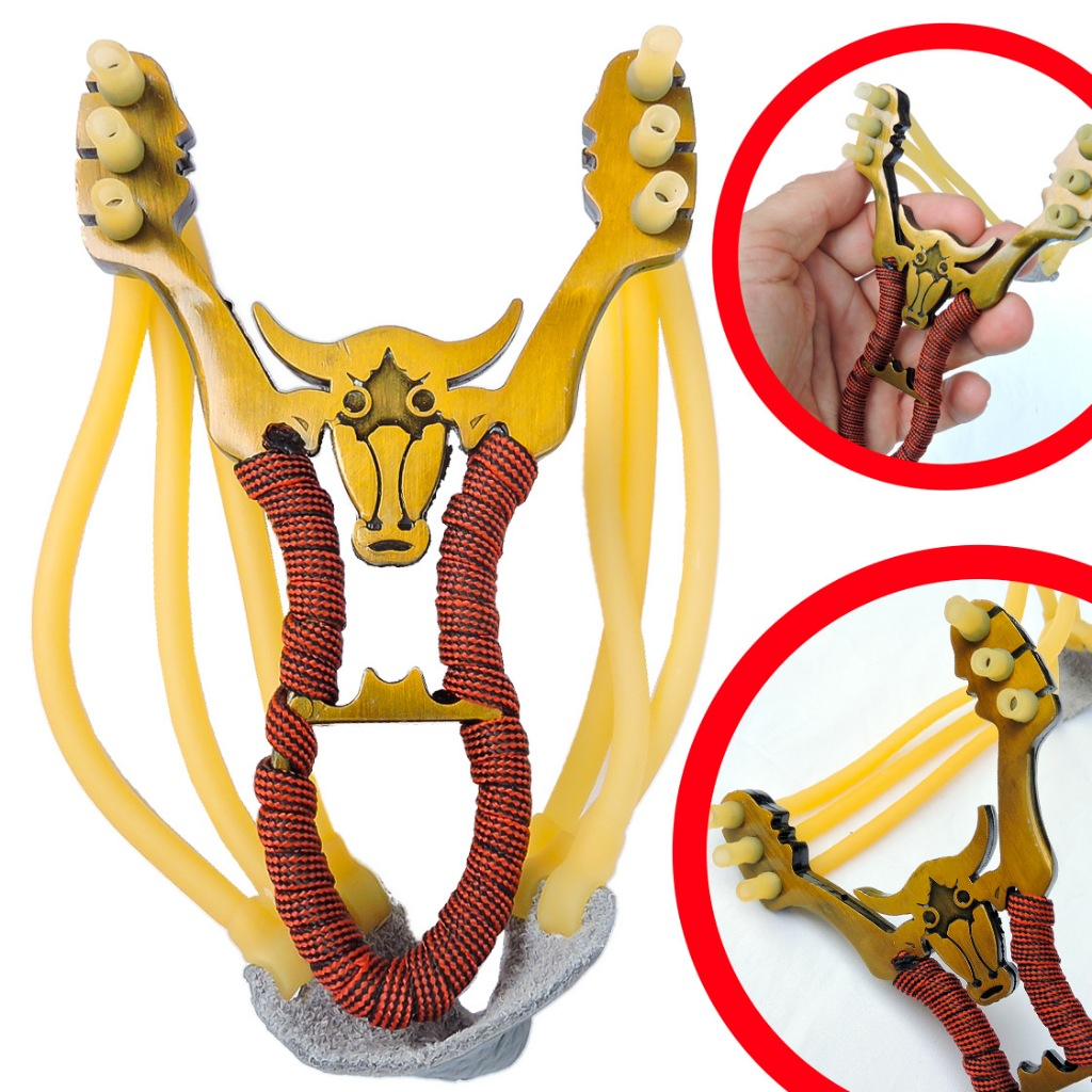 Atiradeira S28 PESCA + 2 Borrachas + 3 Setas Estilingue Slingshot Corpo em Metal Baladeira Bodoque