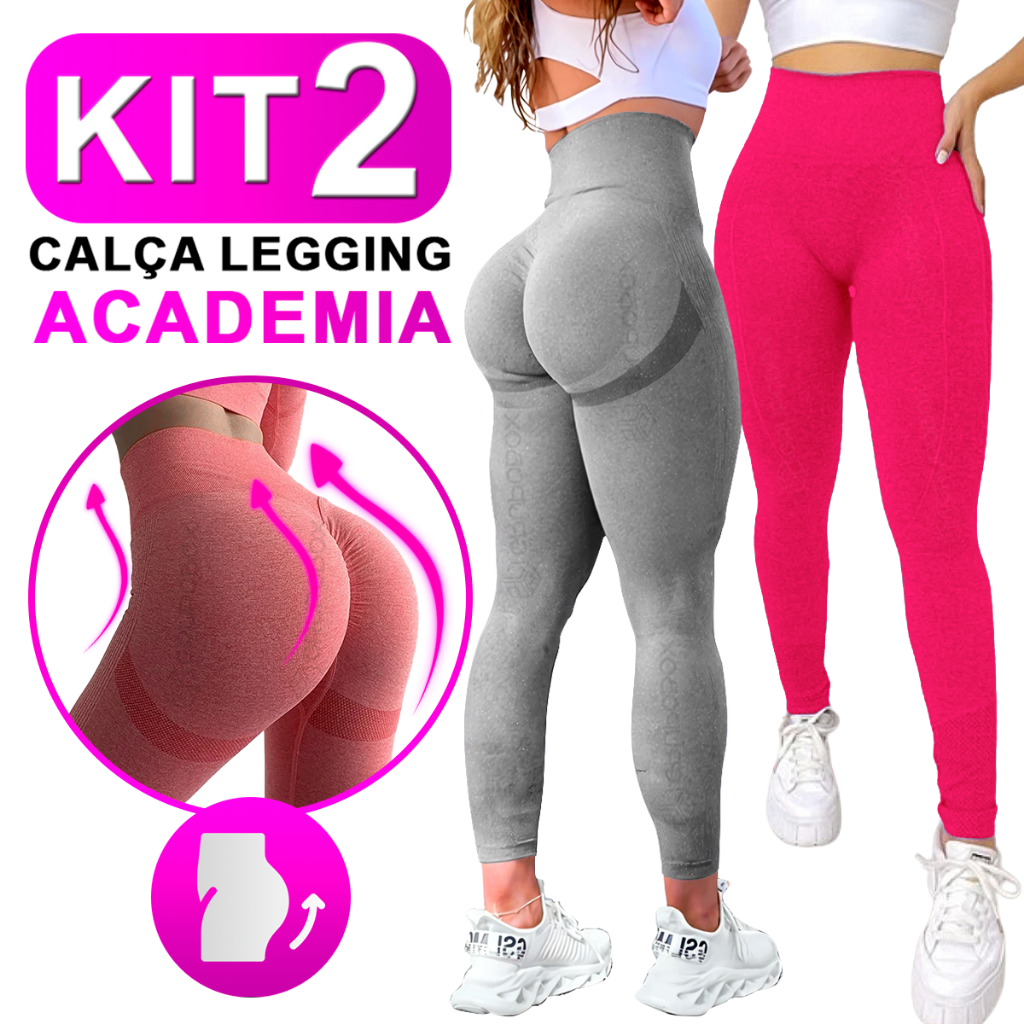 Kit Com 2 Calça Legging Feminina Academia Esportiva Fitness Cintura Alta Levanta Bumbum