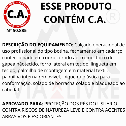 Bota Coturno Masculino Couro Segurança Militar VL045 Com C.A