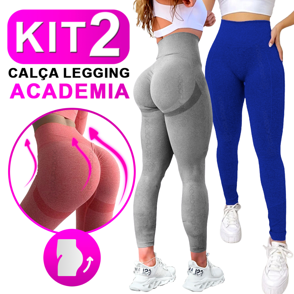 Kit Com 2 Calça Legging Feminina Academia Esportiva Fitness Cintura Alta Levanta Bumbum