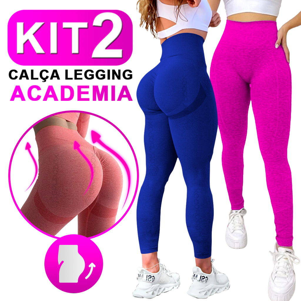 Kit Com 2 Calça Legging Feminina Academia Esportiva Fitness Cintura Alta Levanta Bumbum