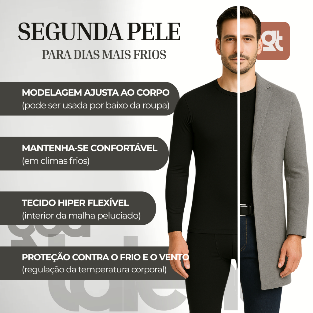 Conjunto Térmico Segunda Pele flanelado com luva Touch Screen