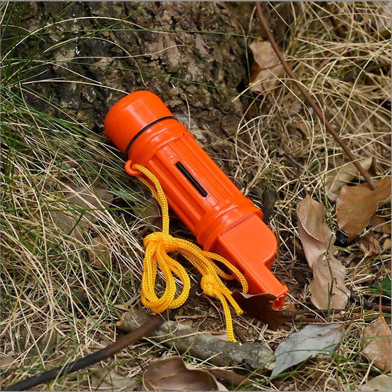 Apito de obrevivência Emergência 5 em 1. porta objetos Espelho Pederneira Apito Bussóla.29x120mm