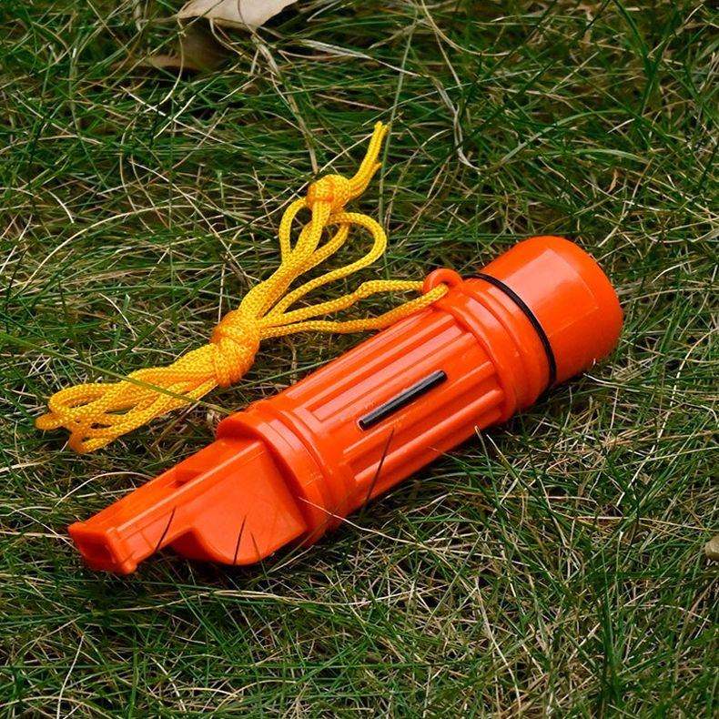 Apito de obrevivência Emergência 5 em 1. porta objetos Espelho Pederneira Apito Bussóla.29x120mm