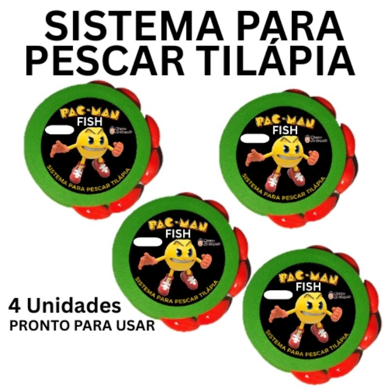 Sistema para pescaria de tilápia Pac Man Fish (bóia de pesca) tamanho para vara de 3.60 com 1 azol