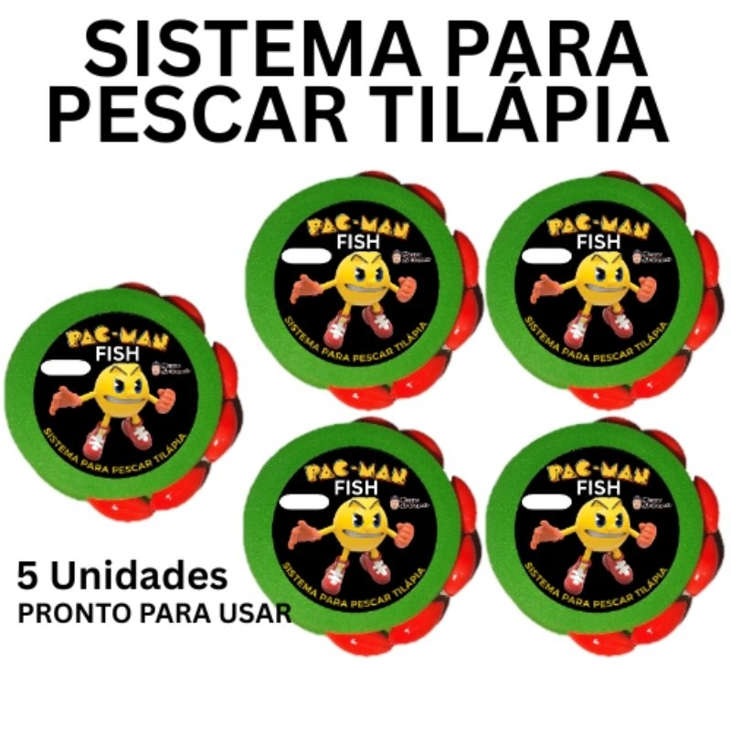 Sistema para pescaria de tilápia Pac Man Fish (bóia de pesca) tamanho para vara de 3.60 com 1 azol