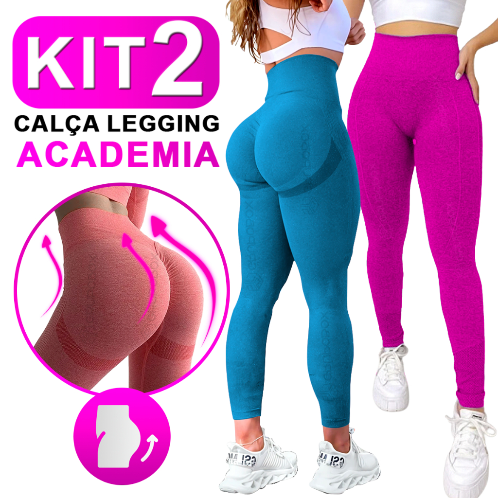 Kit Com 2 Calça Legging Feminina Academia Esportiva Fitness Cintura Alta Levanta Bumbum