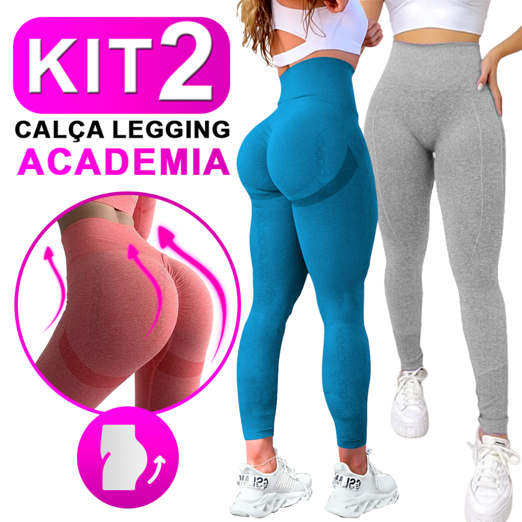 Kit Com 2 Calça Legging Feminina Academia Esportiva Fitness Cintura Alta Levanta Bumbum