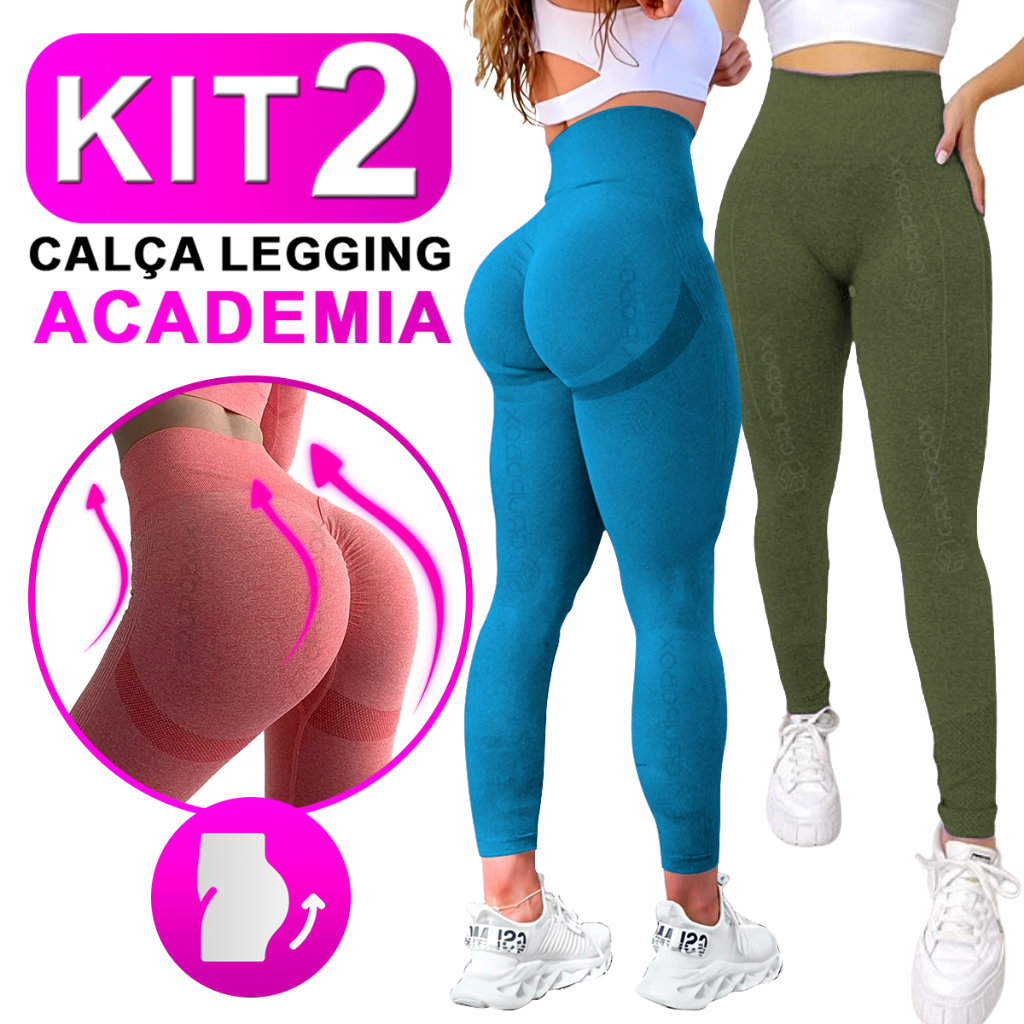 Kit Com 2 Calça Legging Feminina Academia Esportiva Fitness Cintura Alta Levanta Bumbum