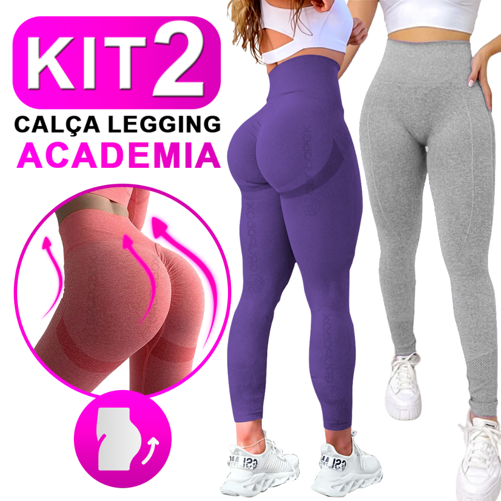 Kit Com 2 Calça Legging Feminina Academia Esportiva Fitness Cintura Alta Levanta Bumbum