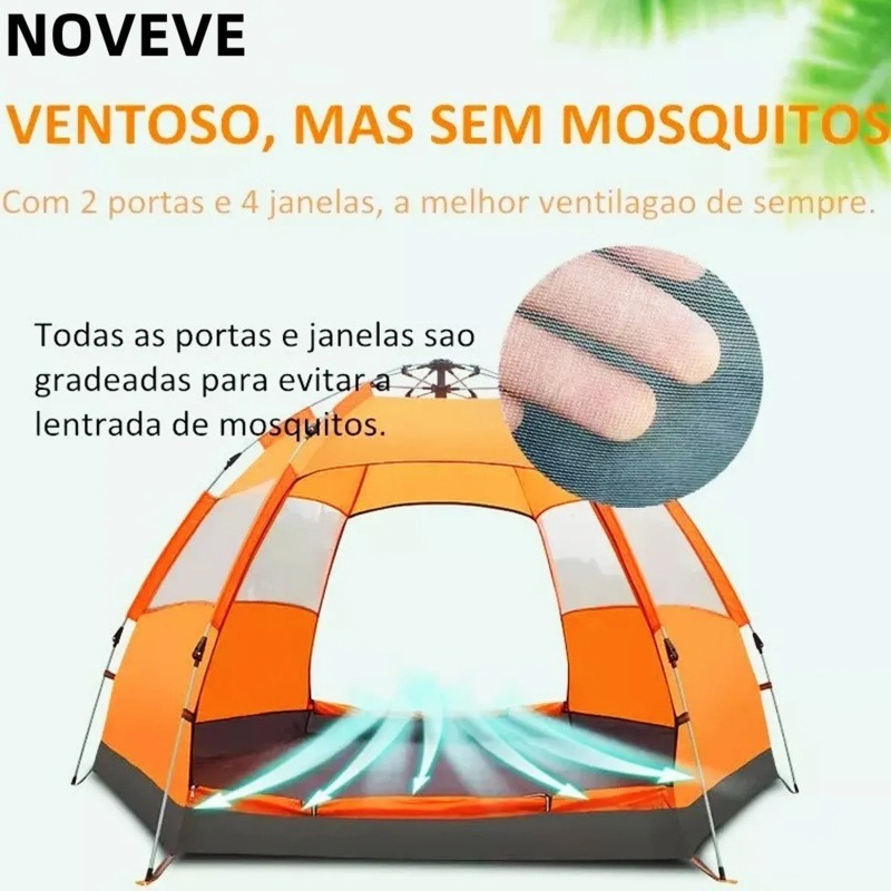 Barraca De Acampamento Automático Grande Para Camping 5-8 Lugares Ventilacao 270*270*150cm Portátil A Prova D'agua Dois