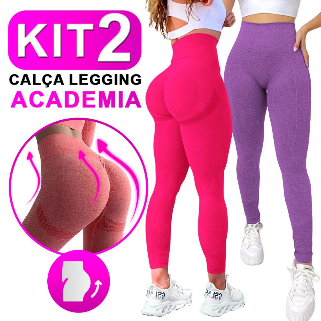Kit Com 2 Calça Legging Feminina Academia Esportiva Fitness Cintura Alta Levanta Bumbum