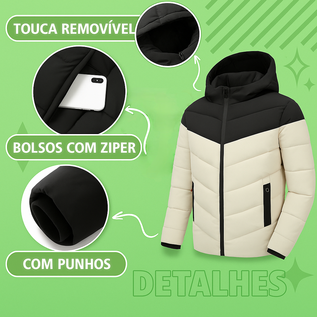 Jaqueta Bobojaco Casaco Forrada Frio Peluciada PUFFER Outono Neve Frio Impermeável Intenso Com Punho Gominho Que
