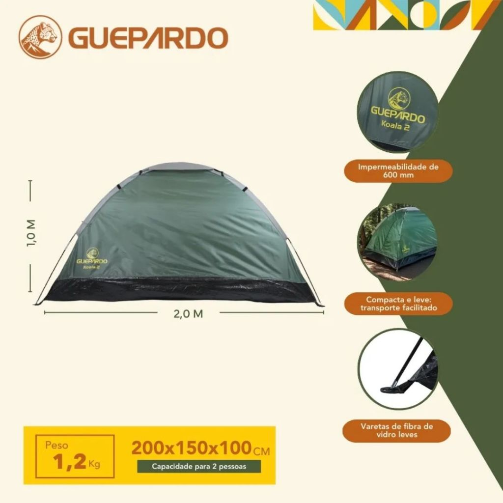 Kit Camping Barraca 2P Koala + Saco de Dormir Viper Verde + Isolante Térmico EVA
