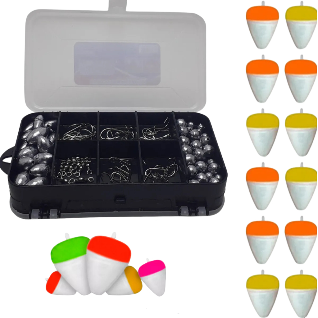 Kit Pesca Esportiva Chumbada Anzol Giradores e Boias Sino e Linha