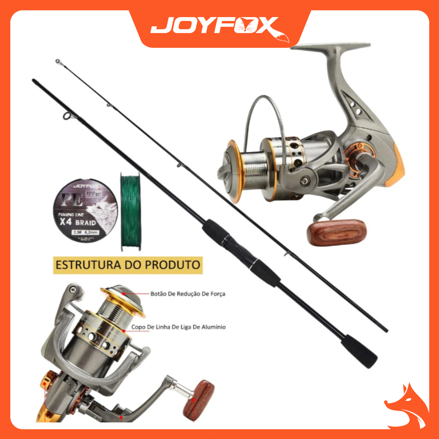 vara de pesca Joyfox Kit Vara Molinete1,8m + Carretel Molinete Dc7000 12+1 Rolamentos